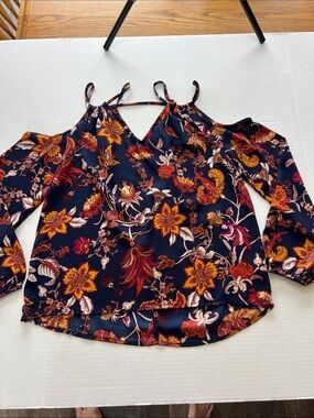 Free Generation Women’s Navy Bohemian Style Cold-Shoulder Blouse Size S